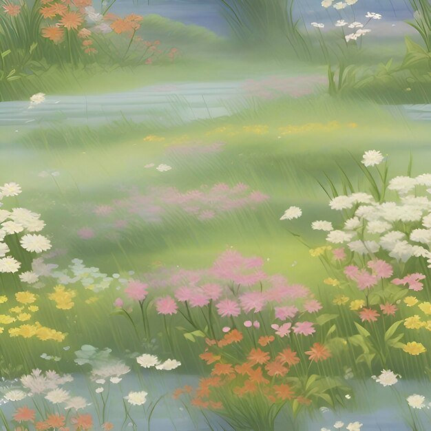 PSD spring wildflower meadow landscape with a traditional japanese style