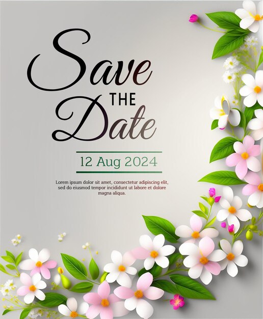 PSD springtime floral cascade save the date invitation template