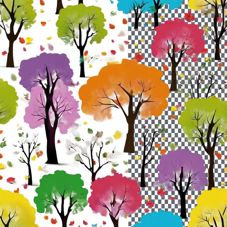 PSD springtime tree with vibrant colors isolated on transparent background