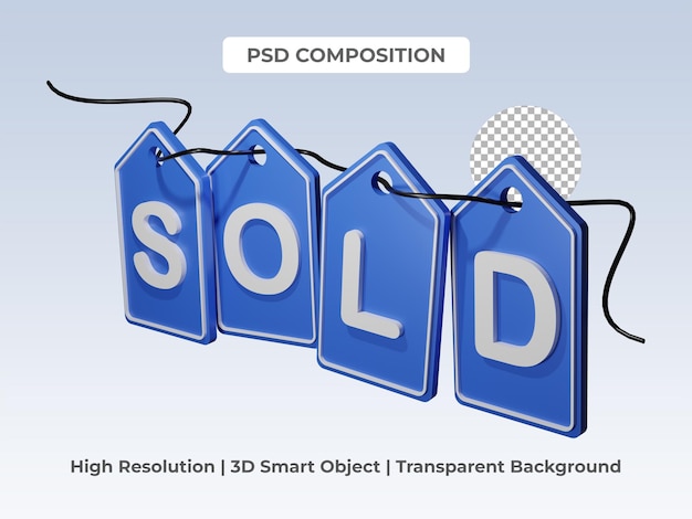 PSD sprzedany tag renderowania 3d przezroczyste tło