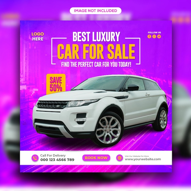 Sprzedaż luksusowych samochodów Promocyjny post w mediach społecznościowych lub post w mediach społecznościowych na Instagramie Baner internetowy