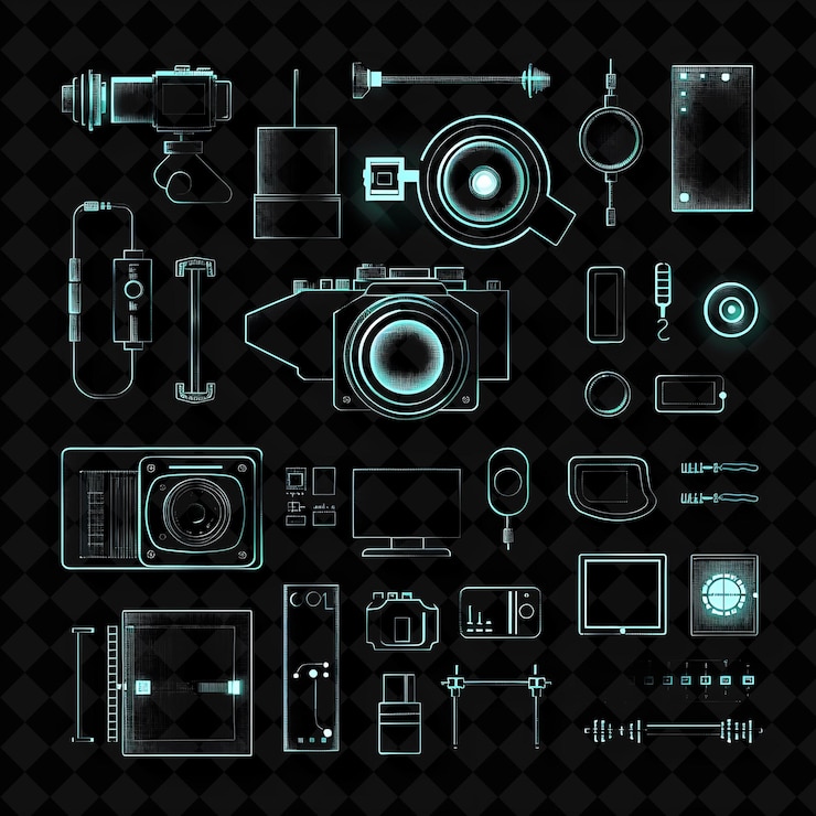 PSD spy camera pixel item with espionage design and lens and mic y2k shape neon color art collections