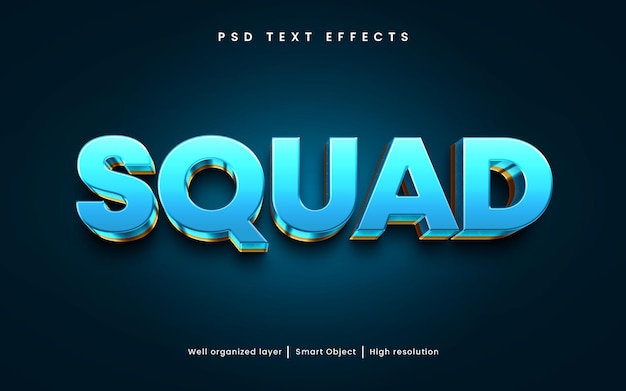PSD squad editable text effect 3d style