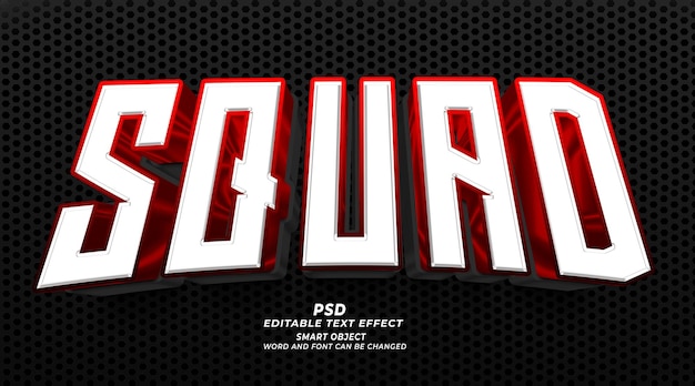 Squad psd 3d editable text effect photoshop template with background