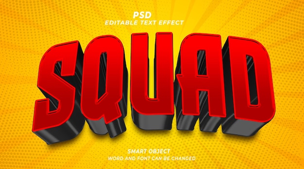 Squad psd 3d editable text effect photoshop template with background