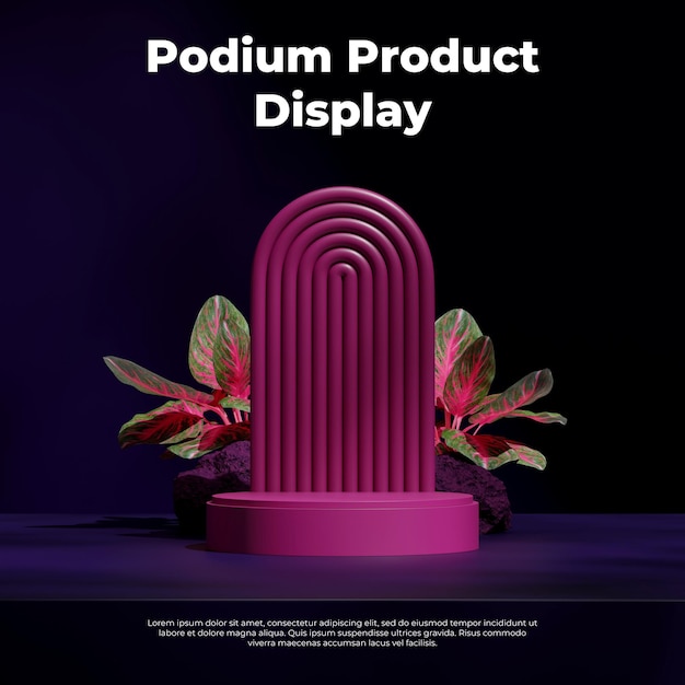 in square arch backdrop 3d rendering empty space purple color curved cylinder podium