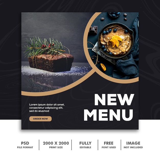 PSD instagram、レストランフードの高級ケーキの正方形バナー