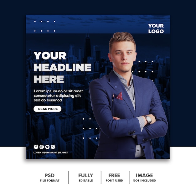 Square Banner Social Media Post Template Business blue city