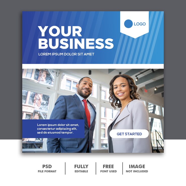 PSD square banner social media post template business blue corporate