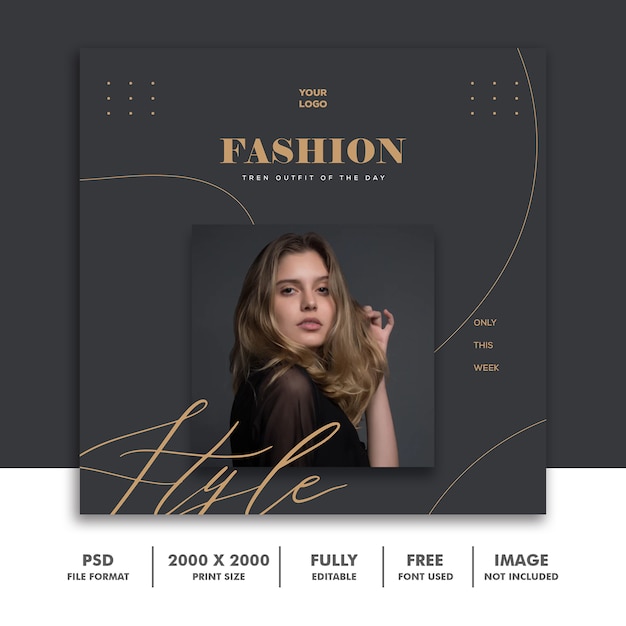 PSD square banner template for instagram, fashion gold