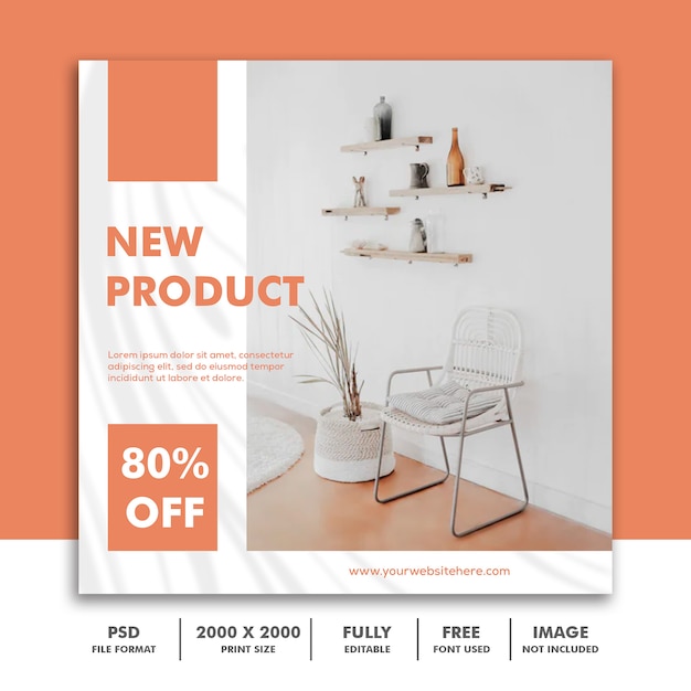 Square banner template for Instagram, Furniture Architecture Decoration Clean Orange