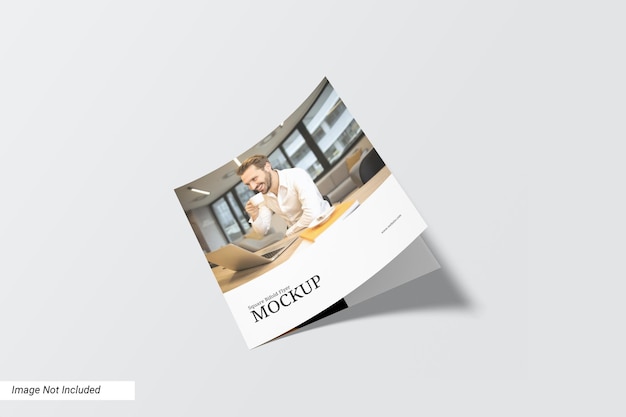 Square bifold brochure mockup perspective view