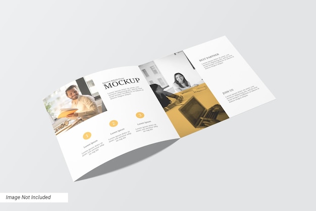 Square bifold brochure mockup perspective view