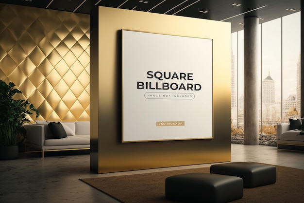 Square billboard on a wall in a living room