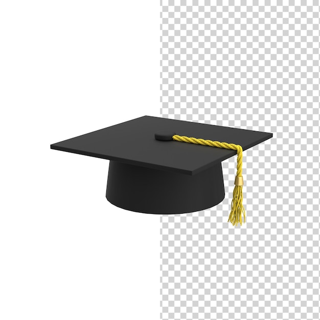 PSD square black academic mortarboard hat or graduation cap with tassel mortar board 3d render model