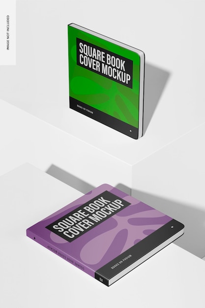 Square book covers mockup, perspective