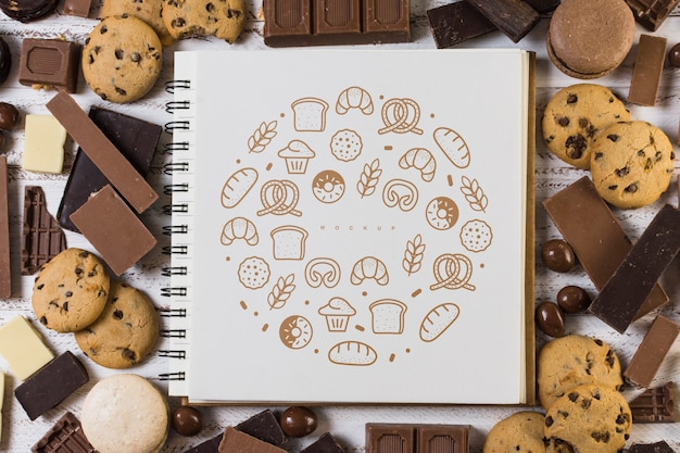 PSD square booklet mockup on chocolate background