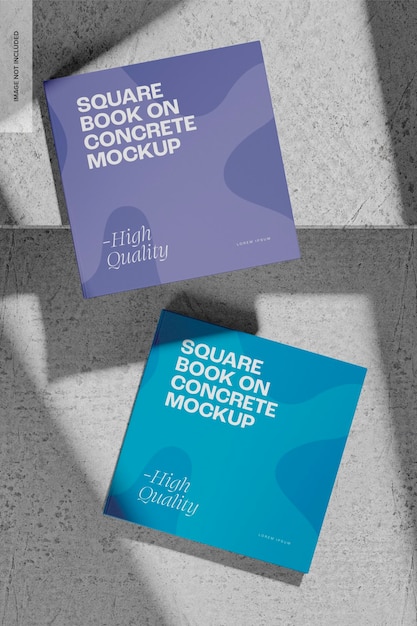 PSD square books on concrete mockup, top view