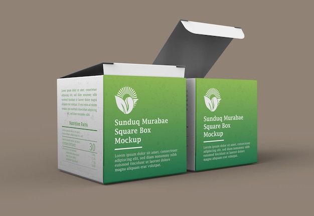 Square box open packaging mockup