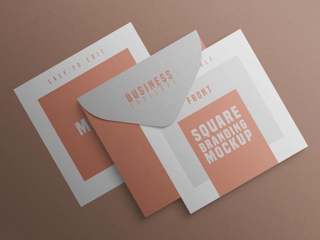 Square branding mockup with business card and envelop