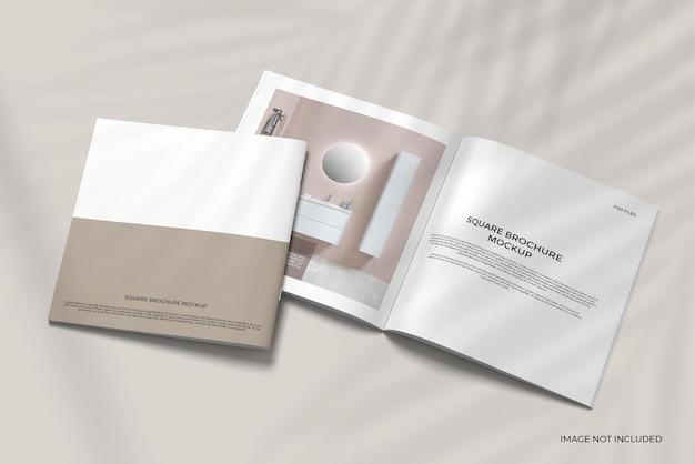Square brochure catalog mockup opened and cover view