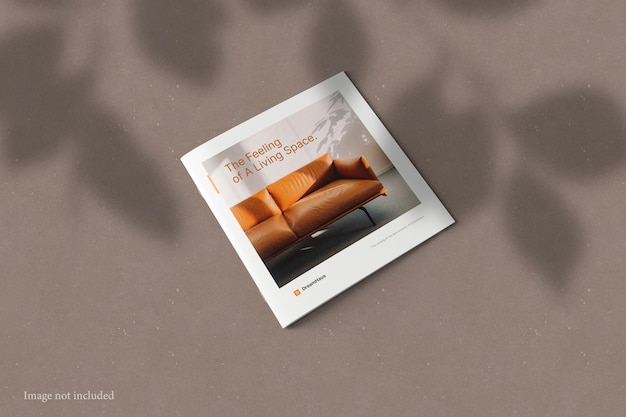 Square brochure catalog mockup with shadow overlay