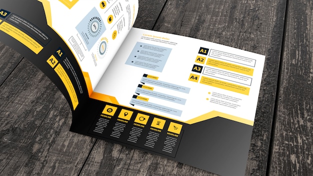 square brochure mockup on wooden surface
