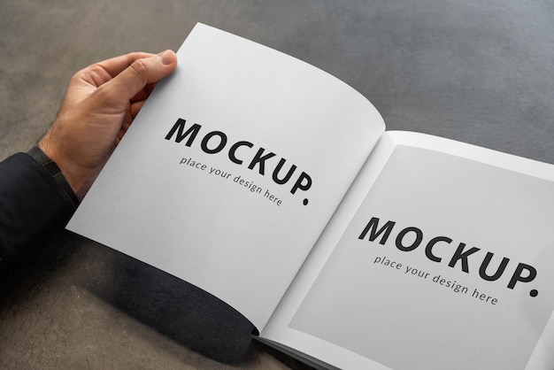 a square brochure opened mockup
