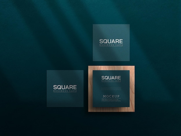 Square business card mockup with letterpress effect