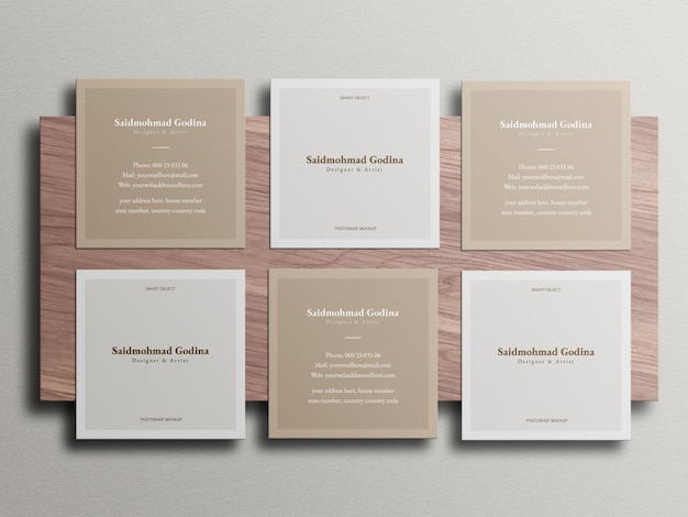 Square business card mockup