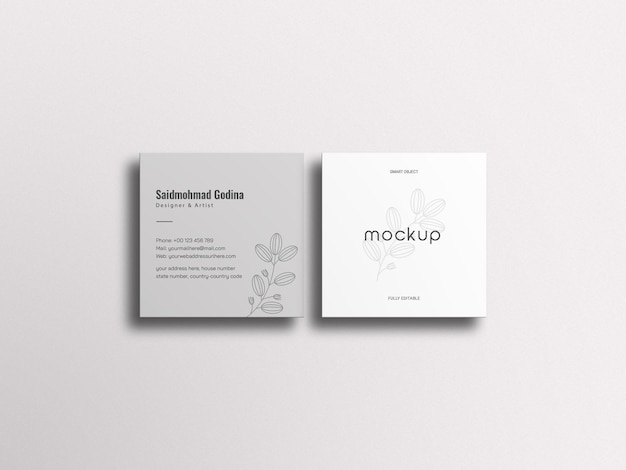 Square business card mockup