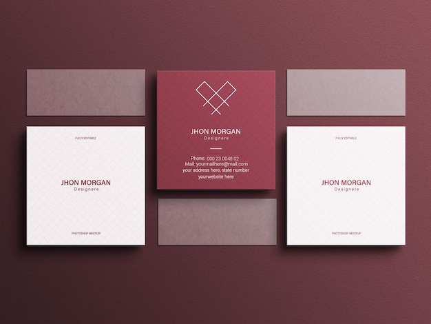 Square business card mockup