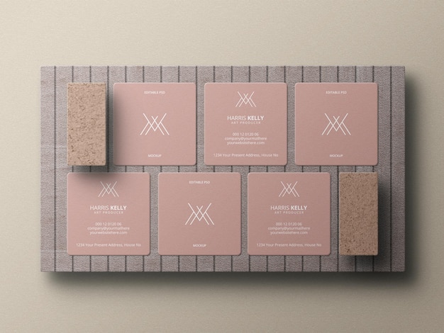 Square business card mockup