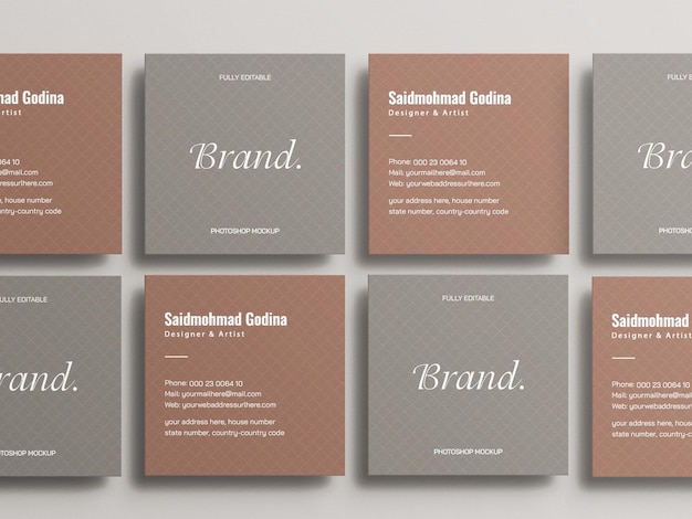 Square business card mockup