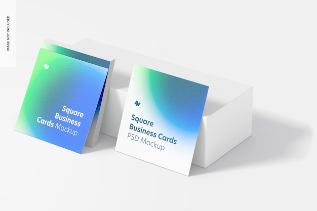 正方形の名刺のモックアップ、斜視図