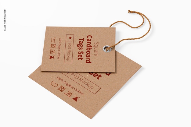 Square cardboard tags set mockup, top view