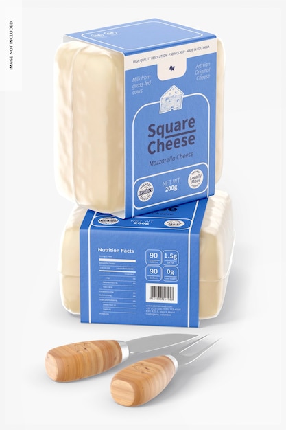 Square cheeses mockup, stacked