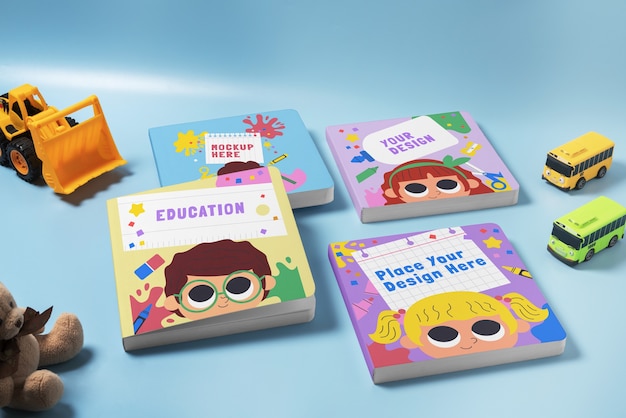 PSD square children books arrangement