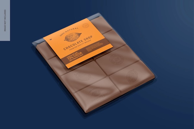 Prospettiva del mockup della borsa di cioccolato quadrata