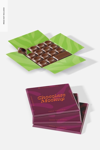 Square chocolate bars mockup, stacked