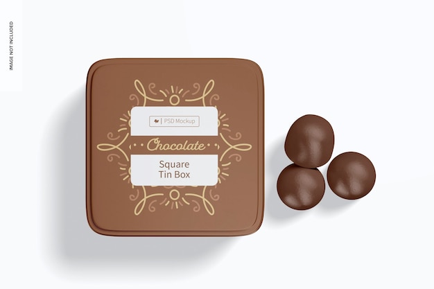 PSD square chocolate tin box mockup, top view