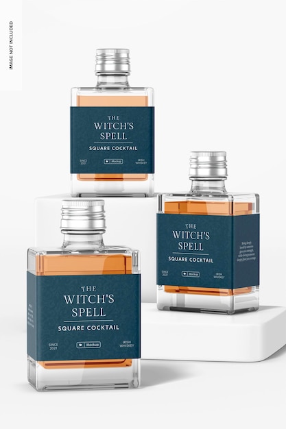 Square cocktail bottles set mockup