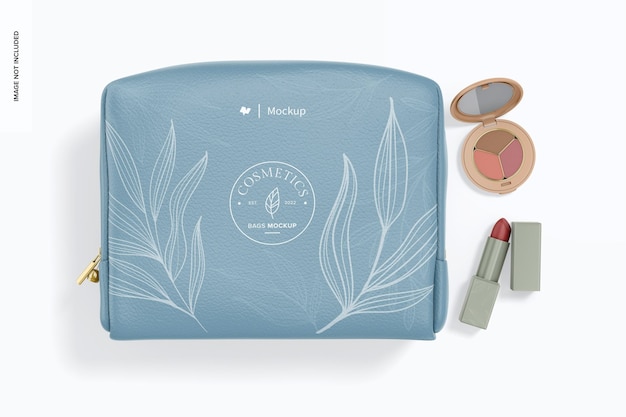 Borsa cosmetica quadrata mockup vista dall'alto