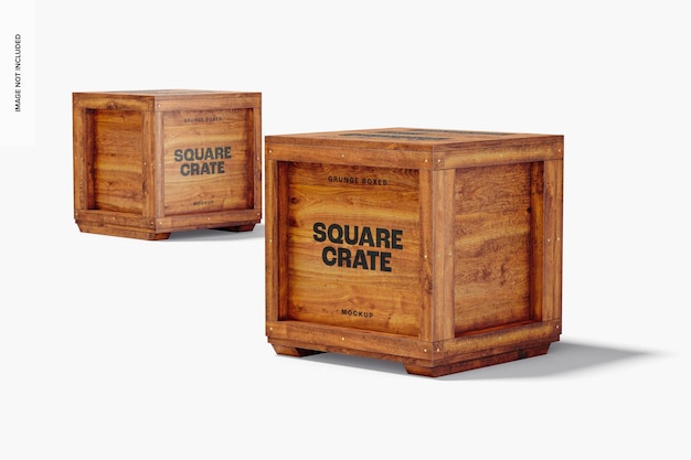 PSD square crates mockup, perspective