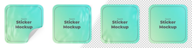 PSD square crumpled adhesive sticker mockup set with movable objects