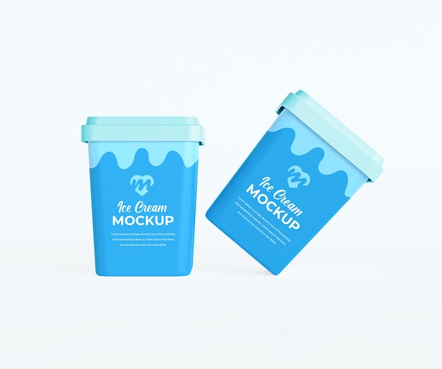 Square cup box cone ice cream 3d realistic mockup