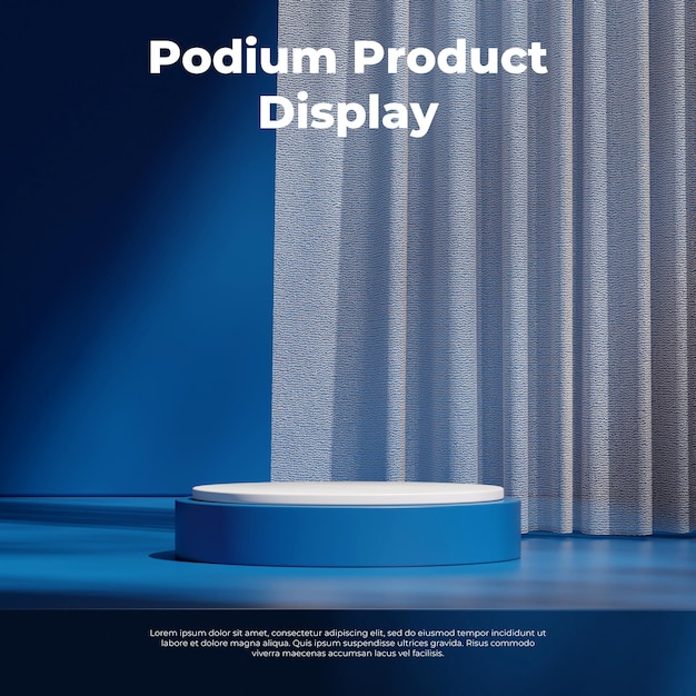 in square curtain backdrop 3d render image empty scene blue color curved cylinder podium