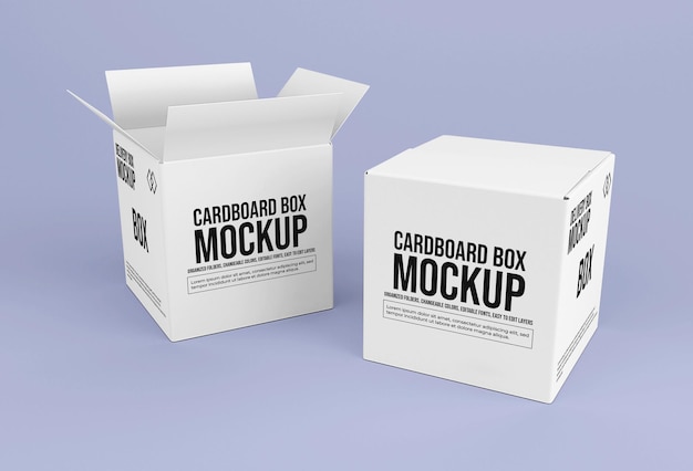 Square delivery cardboard box mockup