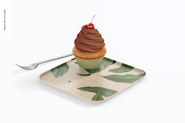 Square dessert plate mockup, front view