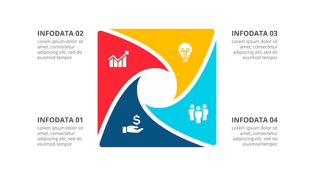 PSD diagramma quadrato diviso in 4 segmenti concetto di quattro opzioni infografica